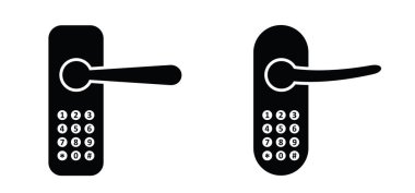 Şifreli elektronik dijital kapı kolu. Elektronik kilidi olan kapı kolu. Güvenlik, otomatik kapı kilidi. Kapı tokmağı şifreli. Parola içeren kapı aralığı.