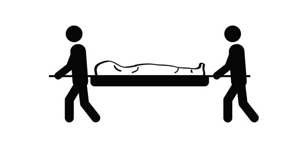 Cartoon coffin bearers or coffin bearer. Funeral, mourning traditional. Interring a dead body. Ritual service men carry the coffin. Burial ceremony procession. carrying dead body on their shoulder.