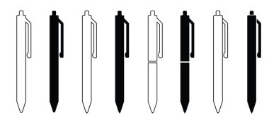 Tükenmez kalem ya da kalem ikonu seti. Kalem topu ve çizim çizgisi. El yazısıyla imzalanmış. Kalem ondertekent een sözleşmesi el teknisyenliği ile karşılandı. Kontrat imzalıyorum. İş, ofis ya da okul aletleri için.
