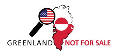 Danimarka, Grönland satılık değil. Grönland bayrağı. Taşra bayrakları. Vektör simgesi ya da piktogram. Yeşil kara haritası. Satılık değil. Amerika Birleşik Devletleri veya VS satın almak istiyor.