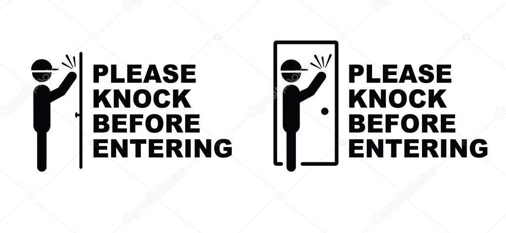 Cartoon please knock loudly, knock the door. Knock the door loudly, before entering or knock and wait. Private, entering room