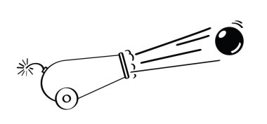 Duman içinde uçan top güllesi ya da insan gülle göstericisi. Sirk topu akrobat ya da sirk sanatçısı için. Çocuk animasyoncusu. Sirk gösterisi, çocuklar için eğlence. 