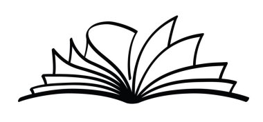 Çizgi roman açık kitap ve sayfalar. Eğitim konsepti. Çizgi çizme. Açık kitap tabelası. Kitapçı logosu. Uçan sayfalar.