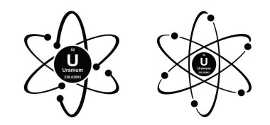 Uranyum, sembol U, atom numarası 92. Periyodik elementler tablosu. Radyoaktif elementler uranyum, radyum, polonyum ve toryumdur. Tehlikeli radyasyon. Zehirli maddeler. Atomik kütle ve ağırlık.