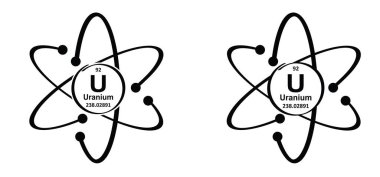 Uranyum, sembol U, atom numarası 92. Periyodik elementler tablosu. Radyoaktif elementler uranyum, radyum, polonyum ve toryumdur. Tehlikeli radyasyon. Zehirli maddeler. Atomik kütle ve ağırlık.