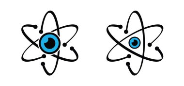 Göz, atomik girdap molekül ikonu. Bilim sembolü. Nükleer enerji, bilimsel araştırma ve moleküler kimya. Yapı, formül, elektron, proton, nötron, temel parçacık bir atomun çekirdeği..
