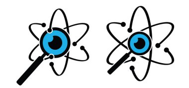 Göz, atomik girdap molekül ikonu. Bilim sembolü. Nükleer enerji, bilimsel araştırma ve moleküler kimya. Yapı, formül, elektron, proton, nötron, temel parçacık bir atomun çekirdeği..