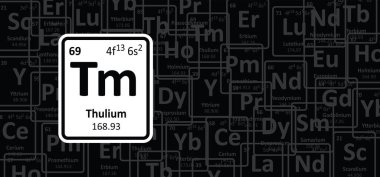 Thulium, sembolü Tm, atom numarası 69. Thulium kimyasal bir elementtir. Geçiş metali. Nadir toprak elementleri ya da nadir toprak metalleri ya da nadir dünyalar. elementlerin periyodik tablosu.