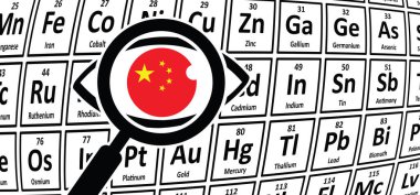 Çin, 17 nadir toprak elementi, REE veya nadir toprak metalleri, ETF veya nadir dünyalar. Periyodik Tablo. Elementlerin periyodik cetveli üzerinde neodymium. Atom sembolü ya da simgesi. Kimyasal element. Atom numarası.