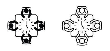Teslim tarihleri, stres planı konsepti. Yuvarlak masadaki iş adamları. İş toplantıları için toplantı masası. Beyin fırtınası ve takım çalışması, yönetim ya da yönetim zamanı. Masa ve sandalyeler. Takım çalışması süreci.