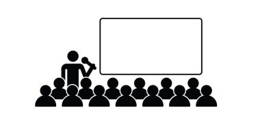 Mikrofon ve müzik, sahnede çalın. Tiyatro ve müzik konsepti. Stickman insanları oynayan mutlu şarkıcılar. İş, gösteri, sunum performansı. Şarkıcı konseri. Konuşmacı, tiyatro şovu..