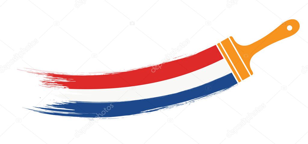 Flag of Netherlands with color paintbrush or paintbrushes with brush stroke. Vector flags. Flag of Holland with paint brush silhouette. Grunge brush strokes painted national country flag