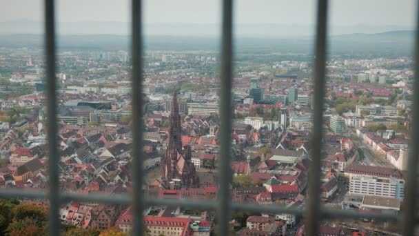 Historische Kerk Freiburg Uitzicht Van Bovenaf Freiburg Stadsgezicht Met Gebouwen — Stockvideo