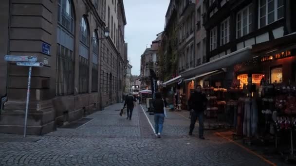 Fransa Nın Tarihi Strasbourg Şehrinin Şehir Sokağı Strasbourg Caddesi Nde — Stok video