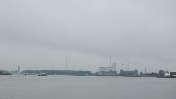 Porto Anversa Turbine Eoliche Nel Porto Anversa Turbine Eoliche Bianche — Video Stock