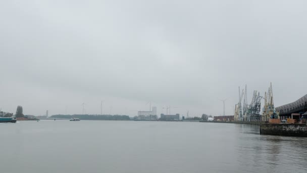 Antwerpens Internationella Hamn Industrin Antwerpen Belgien Transportfartyg Flyter Längs Kanalen — Stockvideo