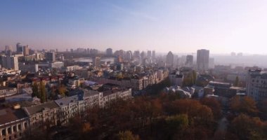 Kyiv city center in morning. Cityscape of Kyiv city, Ukraine with lots of high buildings and national sport complex Olympiyskiy. City center of Kiev city. Beautiful cityscape with skyscrapers