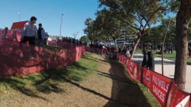 Cyclists from different countries taking part in Cyclocross Championship race, Benidorm, Spain, 22.01.23. Professional cyclocross bike riders participating in cycling competition