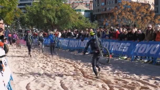 World Cup Cyclocross Championship Bike Race Benidorm Spain Professional Cyclists — ストック動画