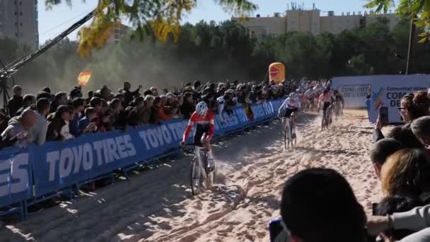 Sand Section Cyclocross Championship Bike Race Benidorm Spain Professional Cyclocross — Stockvideo