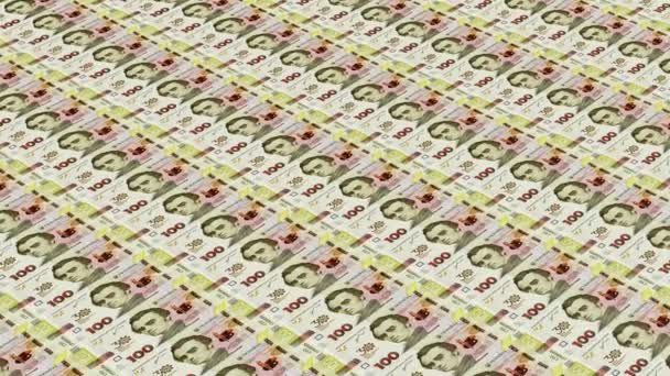 Печатаю Деньги Банкноты Бумажных Деньгах Фон Украинские Гривни Наличными Зациклен — стоковое видео