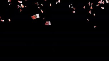 Para yağmuru. İsviçre frangı CHF para banknotları düşüyor. İsviçre kağıt para birimi düşüyor. İş ve ekonomi kavramı. Finans ve başarı kavramı. Animasyon. Alfa kanalı. 3 Boyutlu Hazırlama