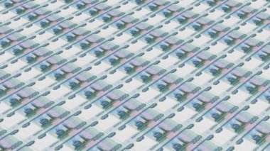 Para basıyorum. Rus Ruble kağıt para banknotlarının arkası. Nakit paraları okşa. Döngülü. Rusya Federasyonu 'nun para birimi. Finans ve iş