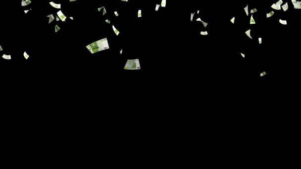 金の雨だ ユーロ紙幣が下落した 欧州連合 の紙幣のスタックが落ちる 3Dレンダリング アルファチャンネル アニメーション 富の概念 — ストック動画
