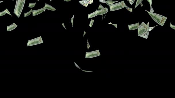 Дощ Гроші Сто Доларів Паперових Банкнот Падають Грошові Купюри Готівкою — стокове відео