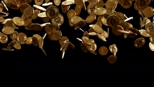 Bitcoin Kripto Para Birimleri Düşüyor Para Yağmuru Altın Bitcoin Btc — Stok video