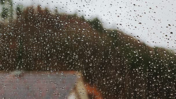 Yağmurlu Bir Günde Pencere Camına Düşen Yağmur Damlaları Sonbahar Yağmurlu — Stok video