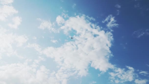 Pofuduk Bulutlarla Mavi Gökyüzünde Uçan Uçak Dikey Video Büyük Yolcu — Stok video