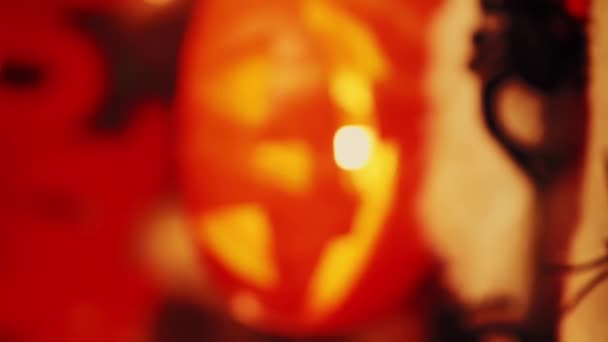 Concetto Horror Halloween Facce Zucca Spaventose Con Candele Accese Simbolo — Video Stock