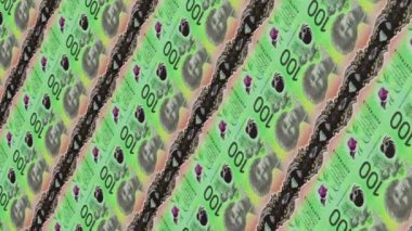 Avustralya doları geçmişi. Dikey video. Avustralya 100 dolarlık banknotlar, kusursuz döngü. Yazdırılmış AUD para kağıt para birimi. Mali ve ekonomi kavramı