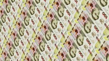 Ukrayna Hryvnia UAH banknotları, kusursuz döngü. Ukrayna kağıt para birimi. Finans ve ekonomi. İş konsepti. Dikey video