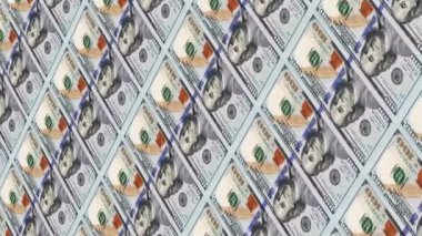 Basılı 100 dolarlık banknotlar. Amerikan Doları kağıt para, kusursuz döngü. Finansal ve ekonomik. İş konsepti. Dikey video
