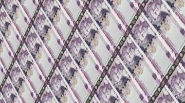 İngiliz sterlini para banknotları baskı, kusursuz döngü. Basın makinesi 100 banknot basıyor kağıt para. Finansal ve ekonomik konsept. İş için. Dikey video
