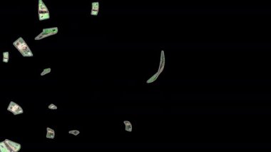 AUD Avustralya dolarları düşüyor. Alfa kanalı. 3 boyutlu görüntüleme. Animasyon. Dikey video. Avustralya gazetesi 100 banknot düşüyor. Finans ve ekonomi kavramı. İş dünyası