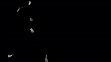 Para yağmuru. Japon Yen banknotları düşüyor. Japon Yen parası. JPY kağıt para banknotları. Japon Yen faturaları nakit. Japonya 'nın parası. Finans ve iş. 3 boyutlu görüntüleme. Alfa Kanalı. Dikey video