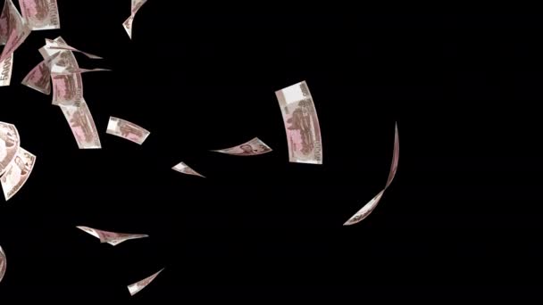 Money Rain North Korean Won Money Banknotes Falling Animation Alpha — Stock Video