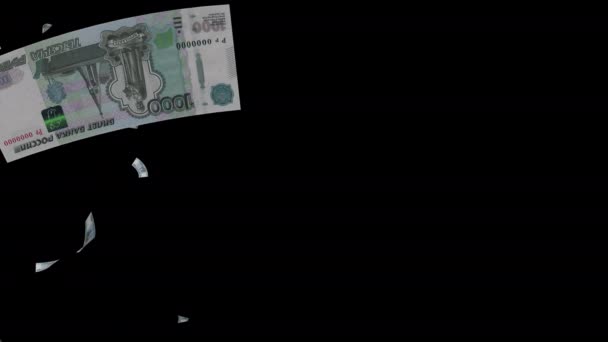 Prší Ruské Rublové Papírové Bankovky Padají Vykreslení Alfa Kanál Ruské — Stock video