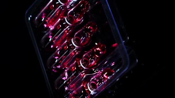Ampoules Medicine Drug Rotating Black Background Medicine Concept Red Ampoules — Stock Video