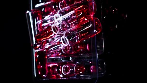 Red Medicine Ampoules Liquid Drugs Rotating Black Background Medicine Healthcare — Stock Video