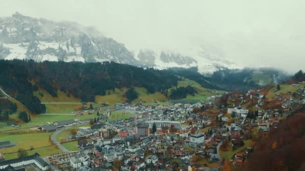 Valley Village Engelberg Switzerland View Cable Car Popular Ski Resort — Stock Video