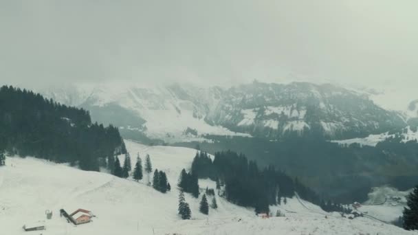 Snowy Day Mountains Switzerland Rocky Mountain Summits Covered First Snow — Stock Video