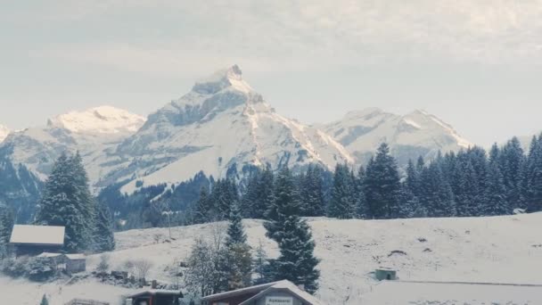 Rocky Mountains Engelberg Swiss Alps Covered Snow Picturesque Landscape Snowy — Stock Video