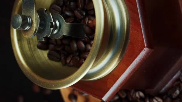 Vintage Wood Coffee Grinder Coffee Beans Traditional Coffee Machine Black — Stock Video