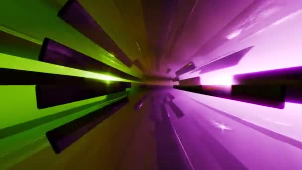 カラフルな輝く飛行ラインとトンネル ループ可能なアニメーション 抽象的な背景 トンネルアニメーション ループ トンネルを作成する高速輝くライン — ストック動画