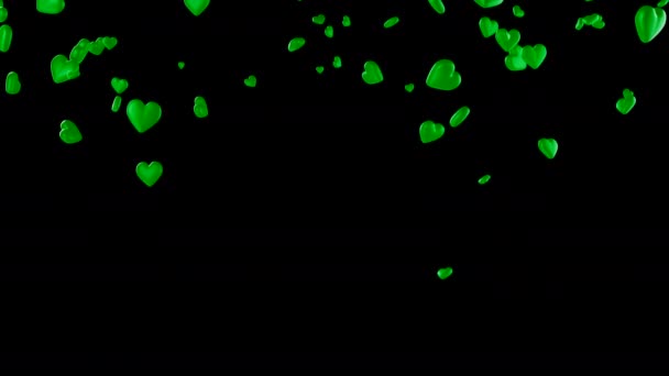 Animierte Grüne Herzen Fallen Vom Oberen Bildschirmrand Herunter Übergang Alpha — Stockvideo