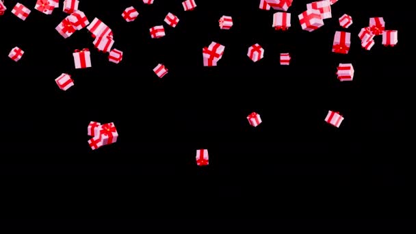 リボンが付いているギフト用の箱は落ちています 3Dレンダリング アルファチャンネル 4Kについて 空から落ちるアニメーションプレゼント 赤いリボンが落ちるプレゼントボックス — ストック動画
